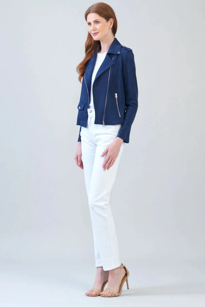 Soft Suede - Architectural Moto Jacket - Navy - Image 3