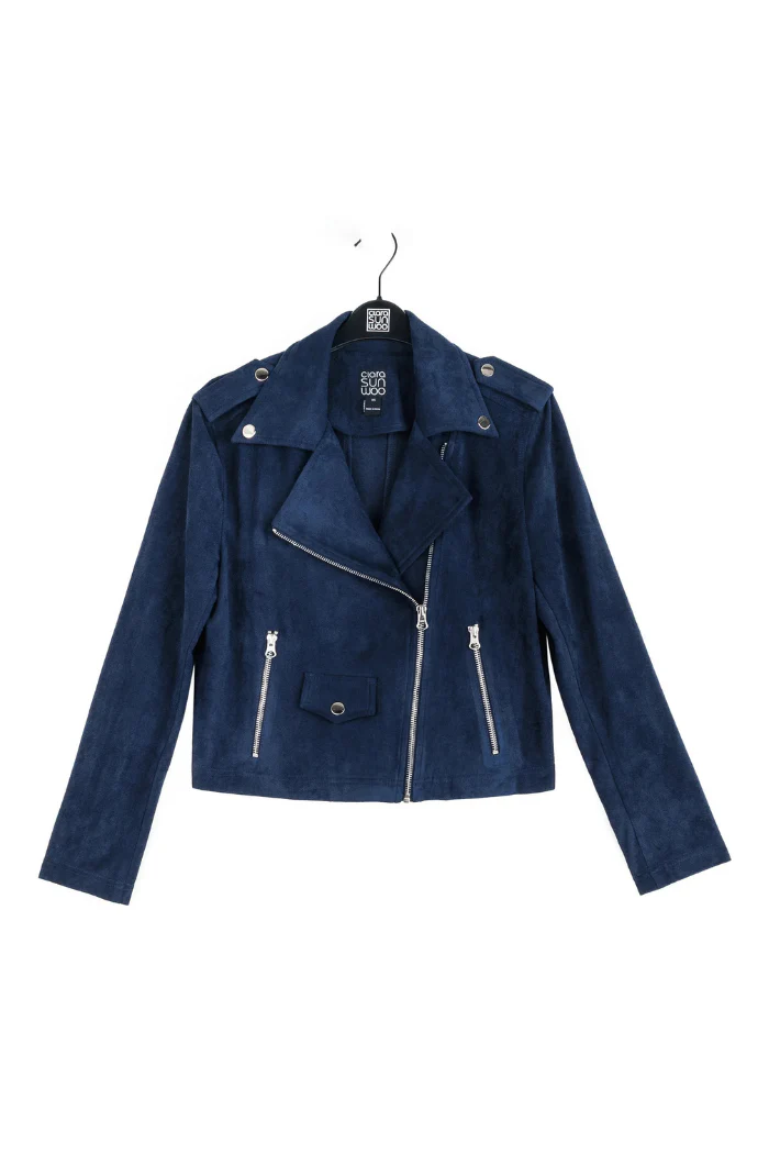 Soft Suede - Architectural Moto Jacket - Navy - Image 7
