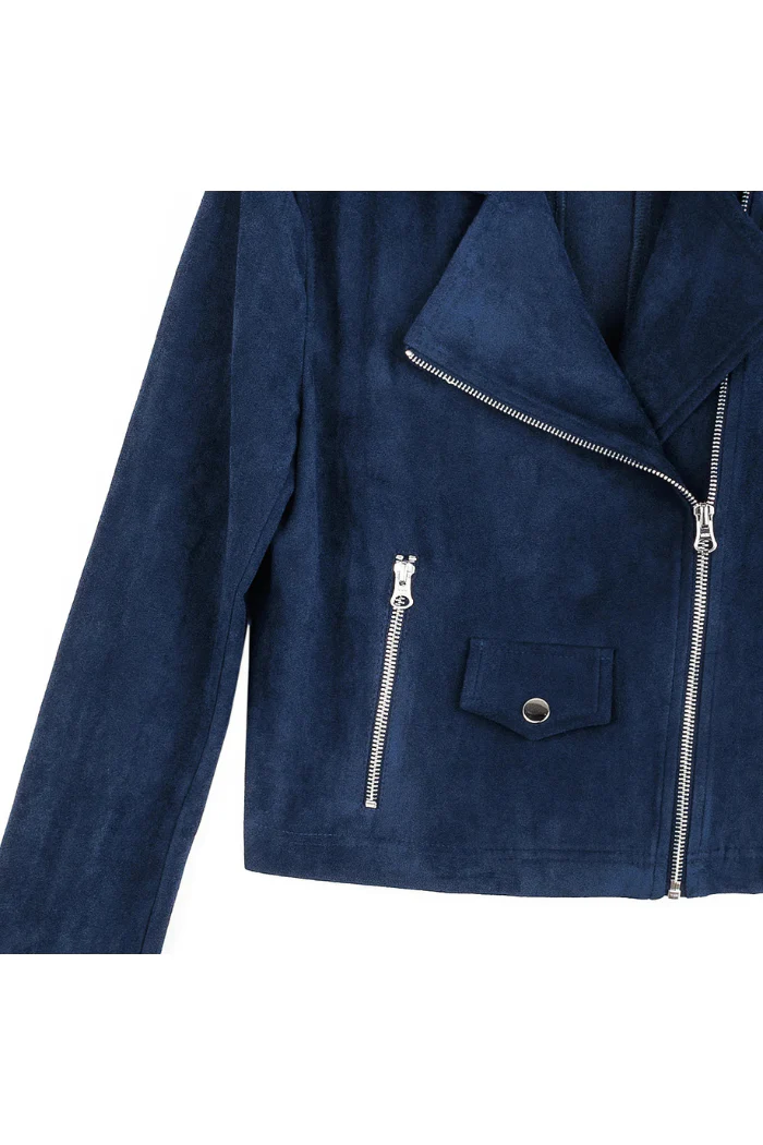 Soft Suede - Architectural Moto Jacket - Navy - Image 8