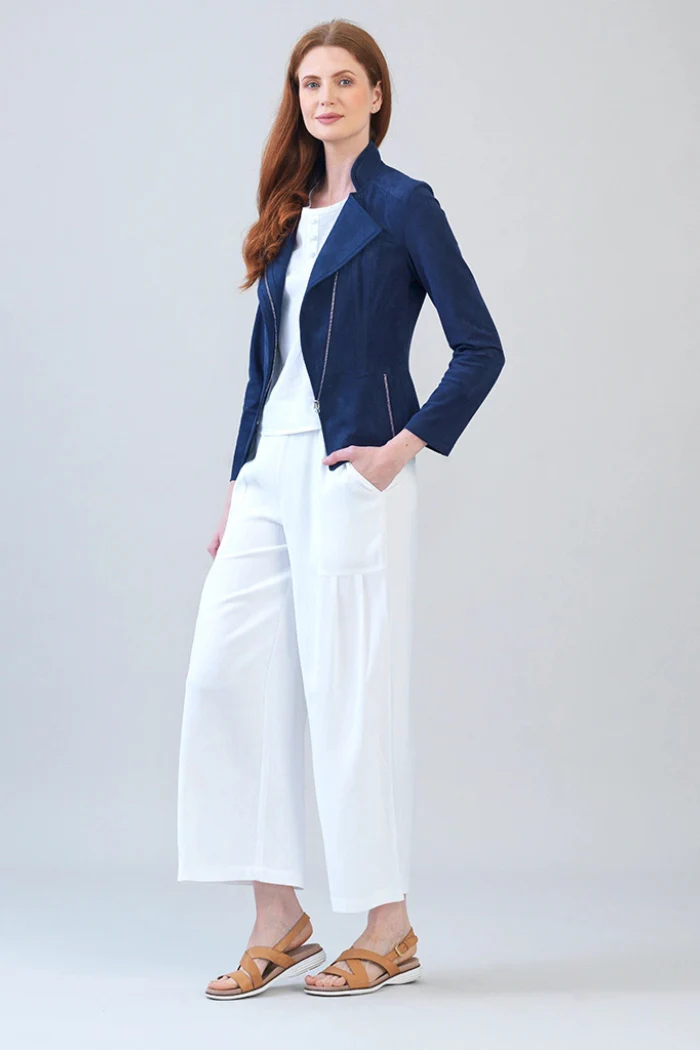 Midnight Navy Soft Suede Signature Jacket – Lightweight Stretch Moto Style - Image 2