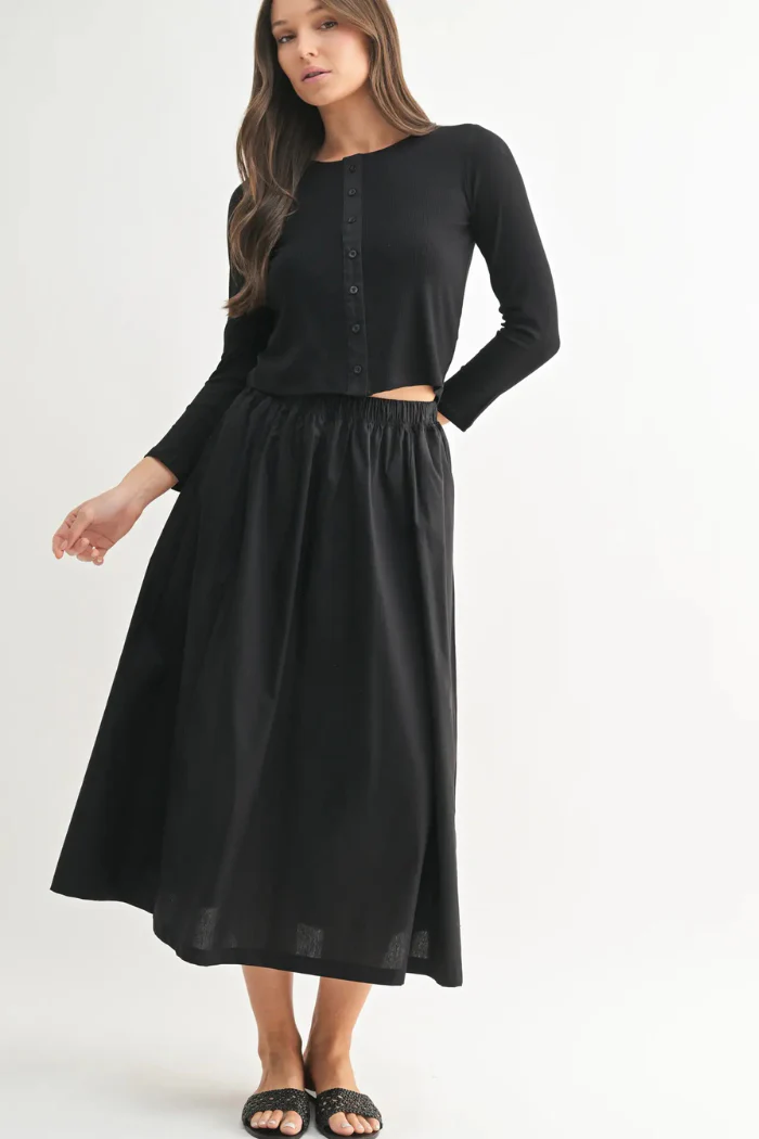 Spring Breeze Cardigan & Skirt Set - Black