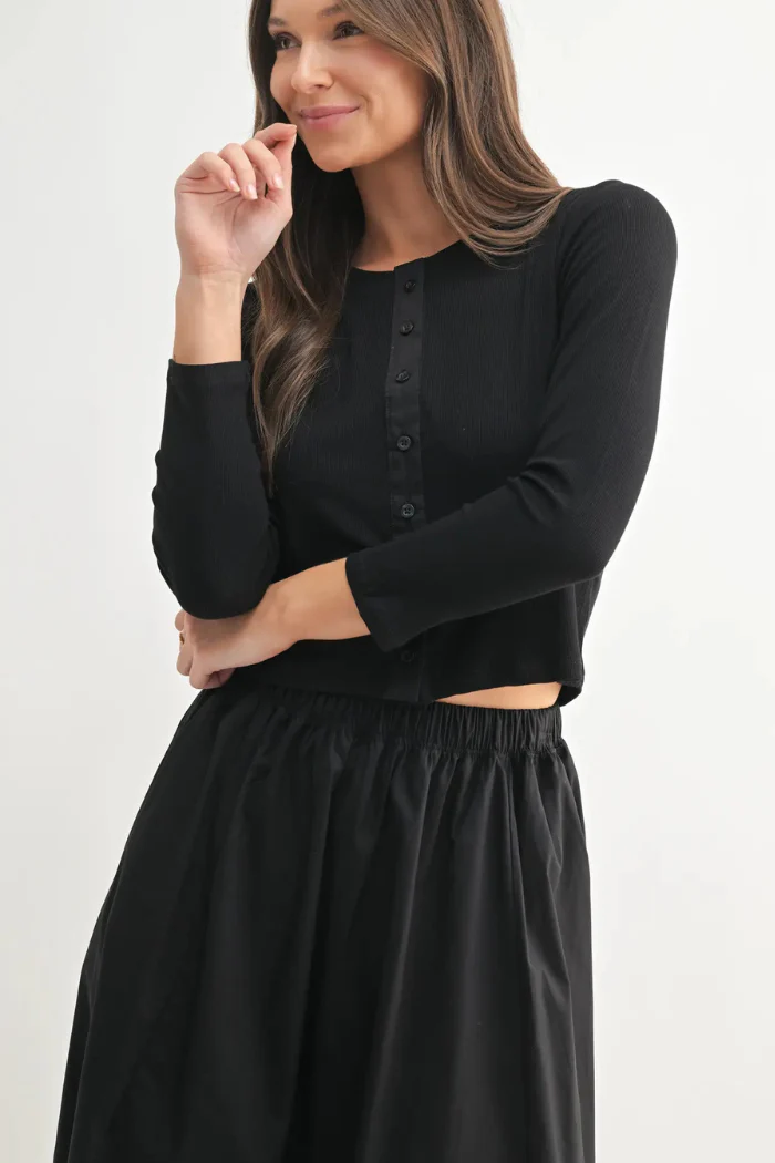 Spring Breeze Cardigan & Skirt Set - Black - Image 2
