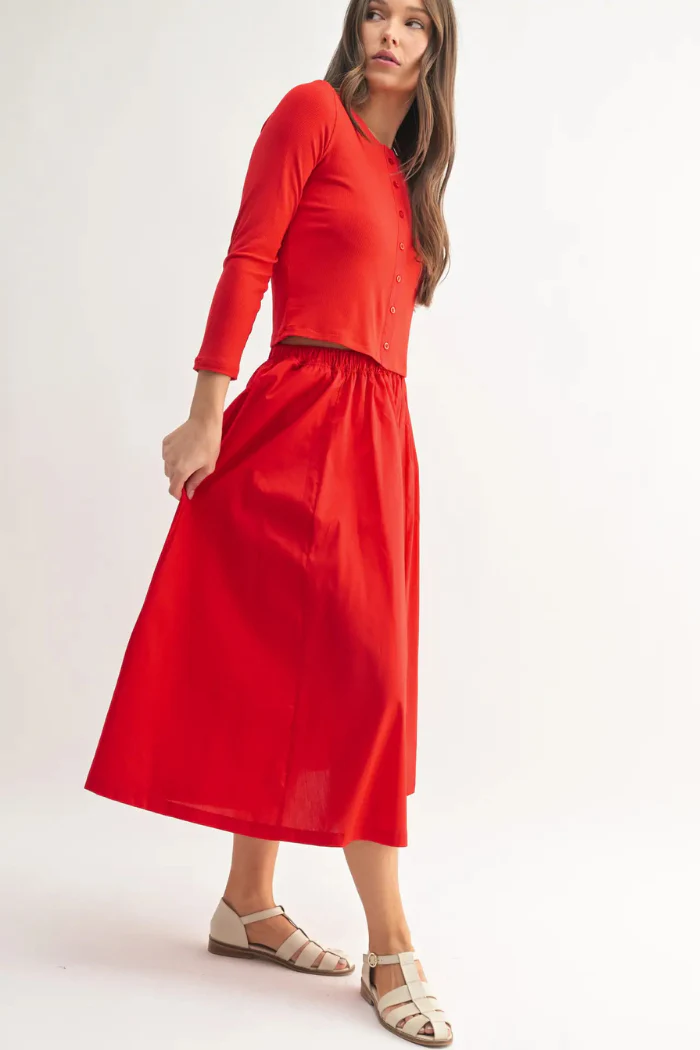 Glazed Cherry Ribbed Cardigan & Midi Skirt Two-Piece Set - Image 2