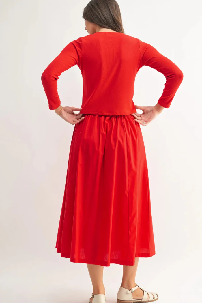 Glazed Cherry Ribbed Cardigan & Midi Skirt Two-Piece Set - Image 4
