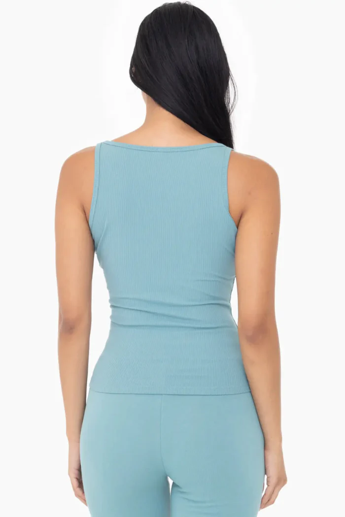 Square Neck Ribbed Tank Top - Grey Teal - Image 3