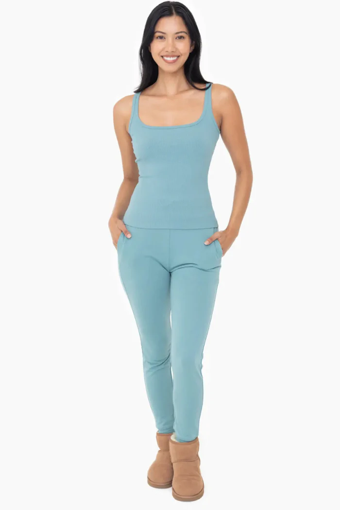 Square Neck Ribbed Tank Top - Grey Teal - Image 4