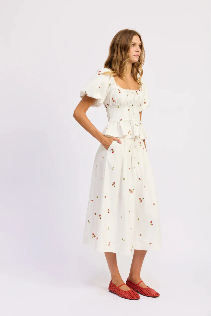 En Saison Strawberry Kiss Button-Front Pleated Midi Skirt - Image 3