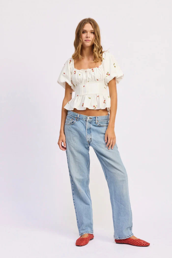 En Saison Strawberry Kiss Embroidered Peplum Top - Image 2