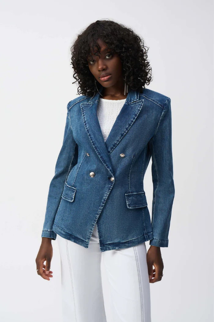 Stretch Denim Double-Breasted Blazer - Image 2