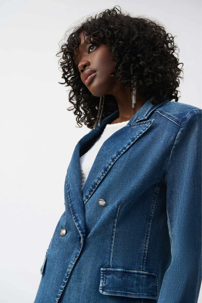 Stretch Denim Double-Breasted Blazer - Image 3