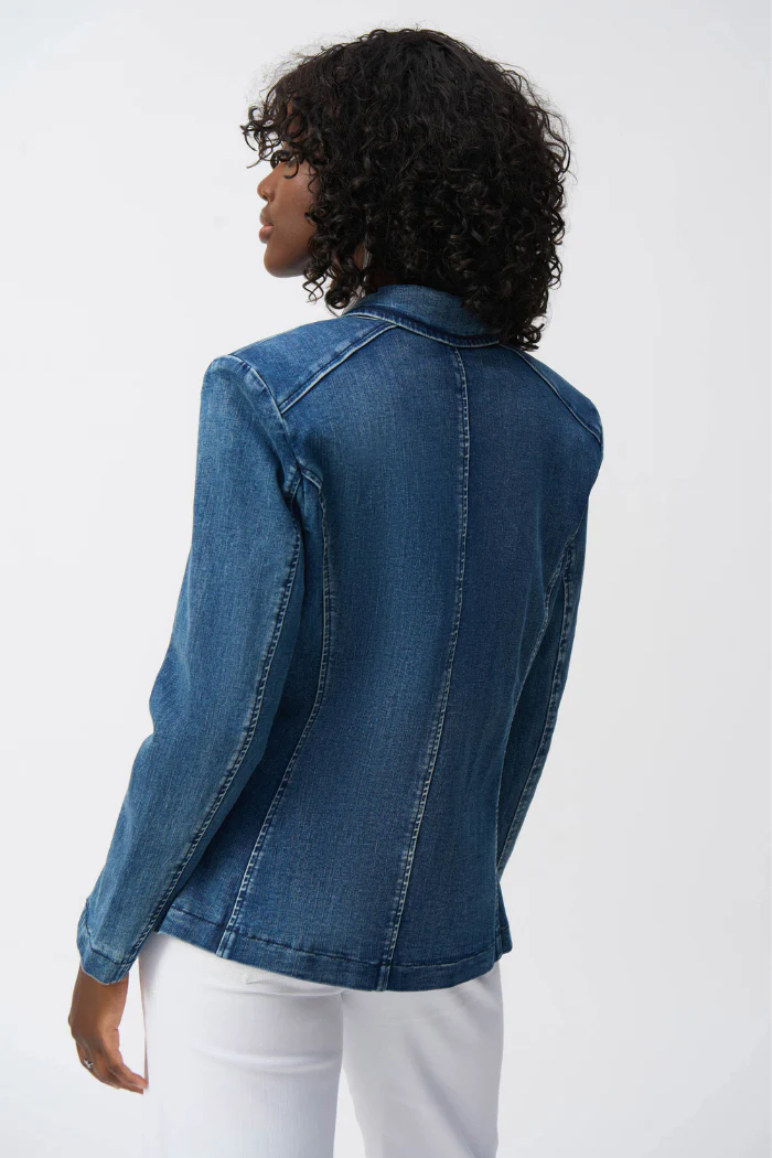Stretch Denim Double-Breasted Blazer - Image 4