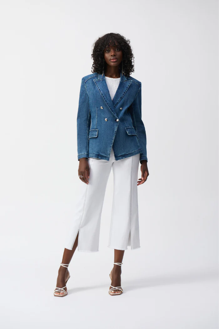 Stretch Denim Double-Breasted Blazer - Image 5