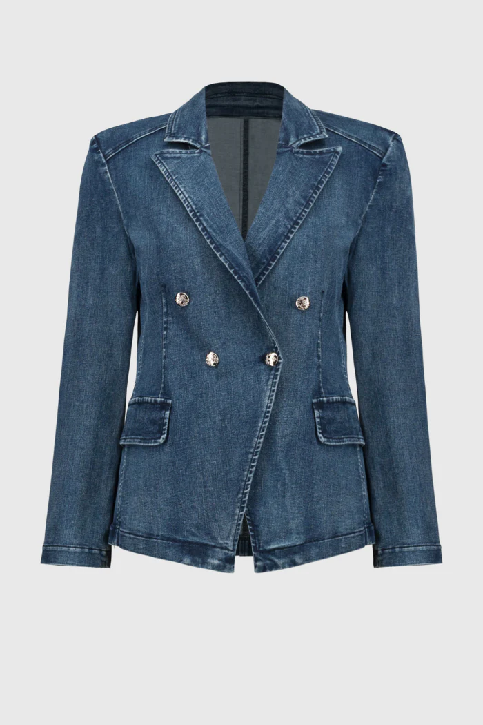 Stretch Denim Double-Breasted Blazer - Image 6
