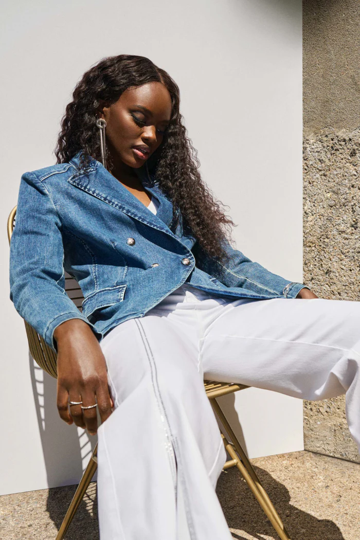 Stretch Denim Double-Breasted Blazer - Image 7
