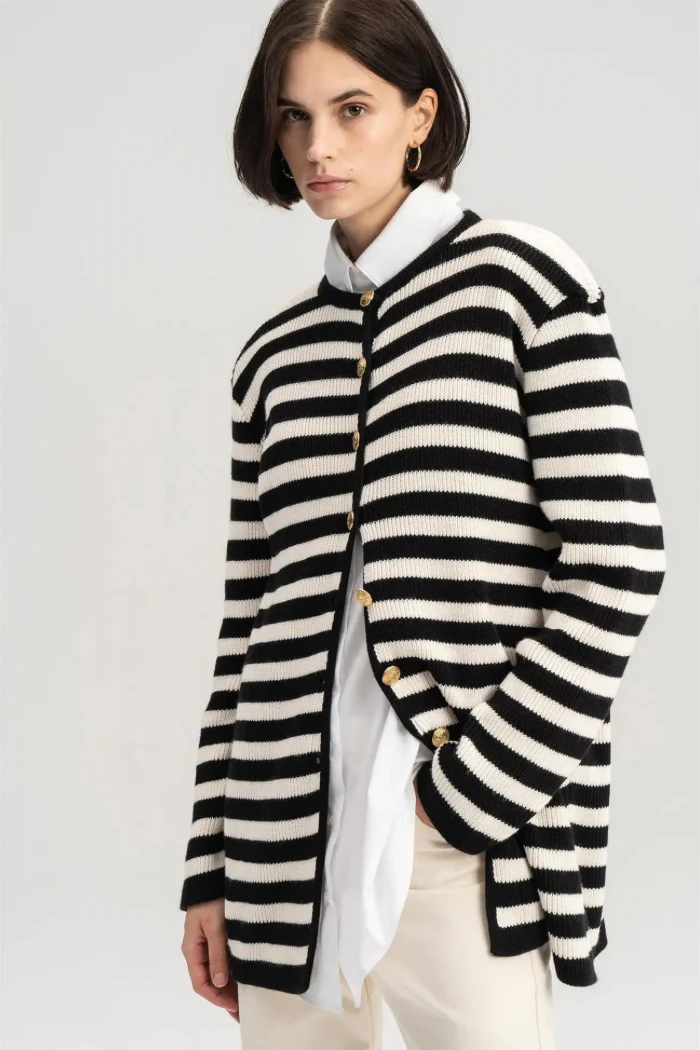 Striped Cardigan with Gold Buttons - Image 2