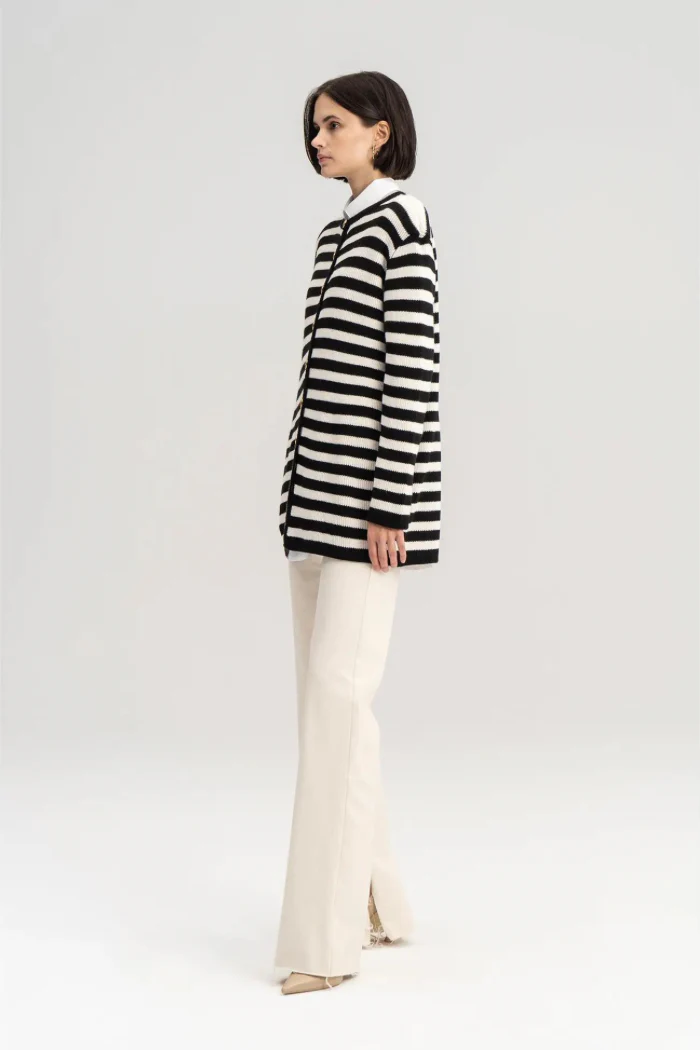 Striped Cardigan with Gold Buttons - Image 3