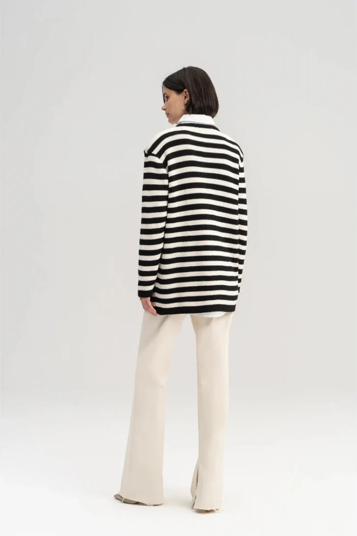 Striped Cardigan with Gold Buttons - Image 4