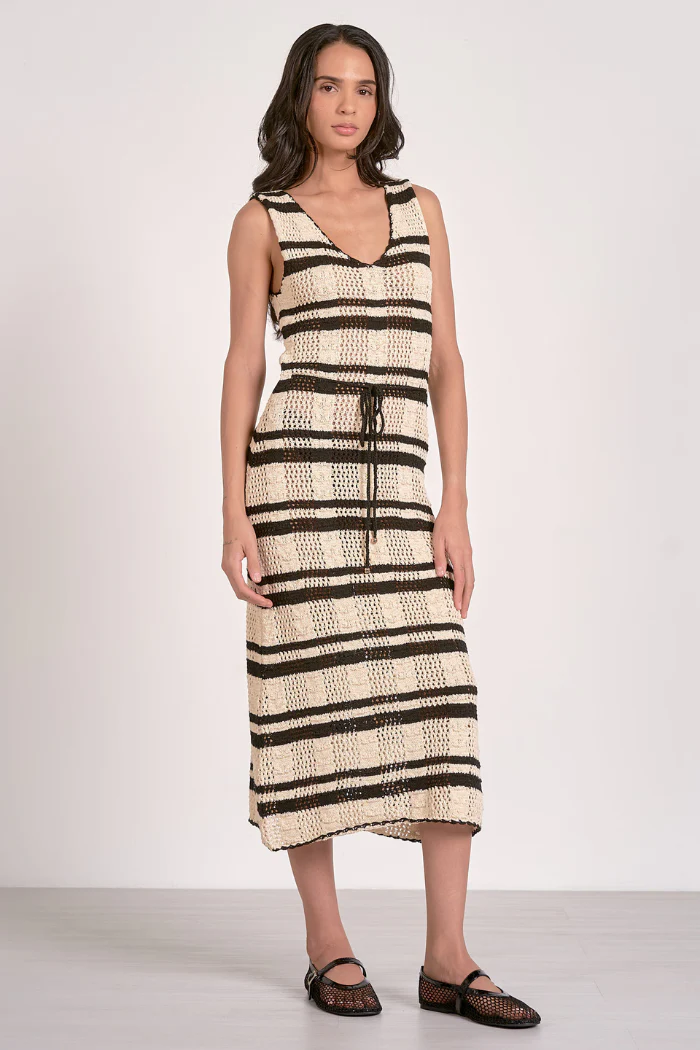 Striped Crochet Knit Dress - Natural Black - Image 2