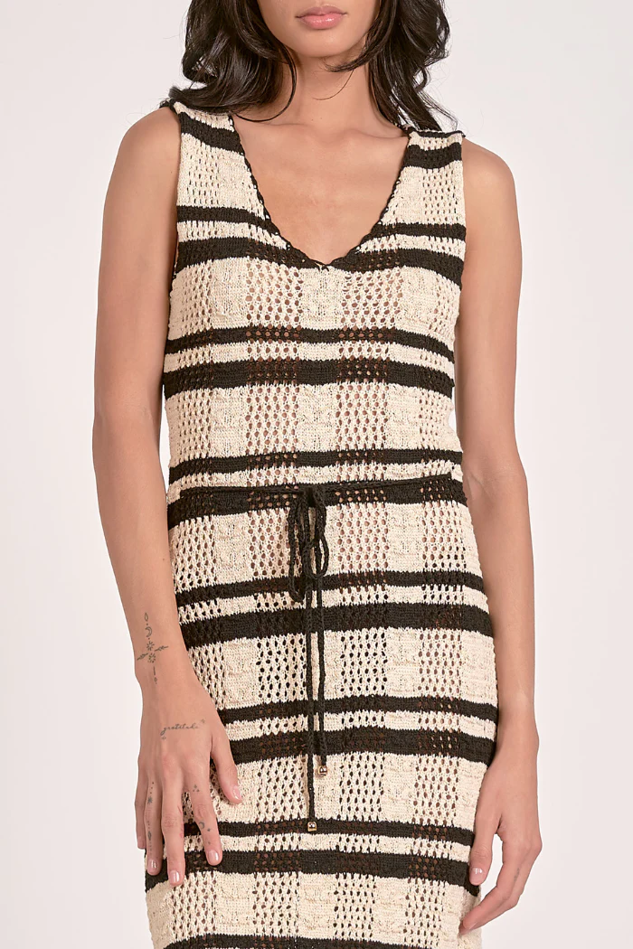 Striped Crochet Knit Dress - Natural Black - Image 3