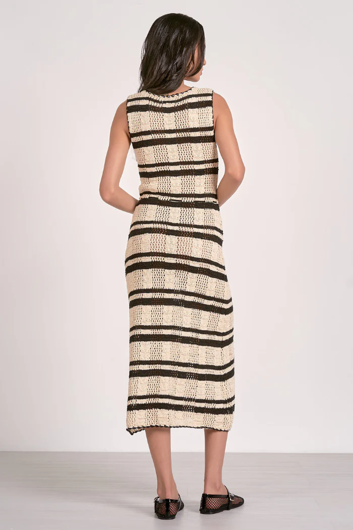 Striped Crochet Knit Dress - Natural Black - Image 4