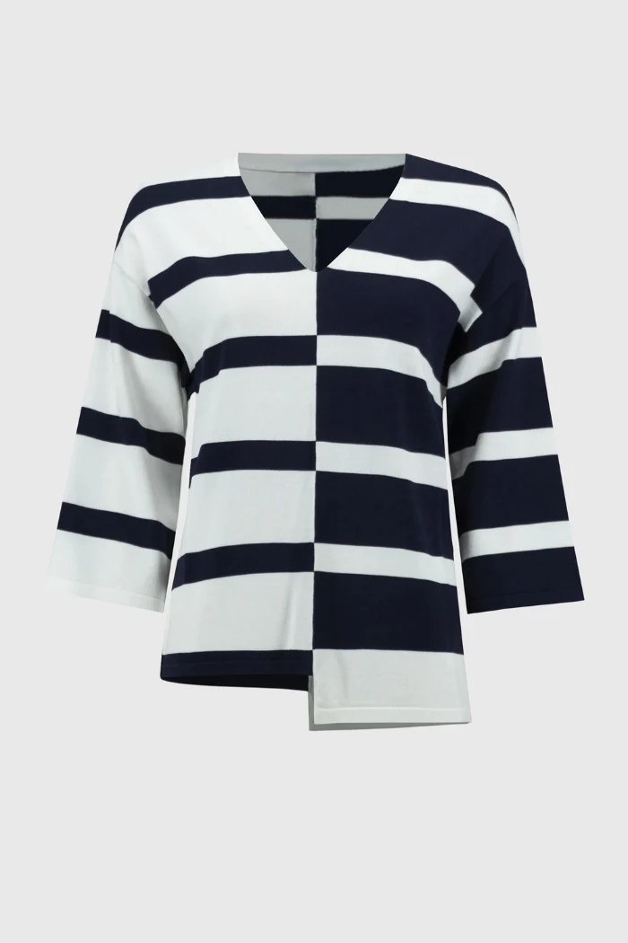 Striped Sweater Knit V-Neck Pullover - Image 10