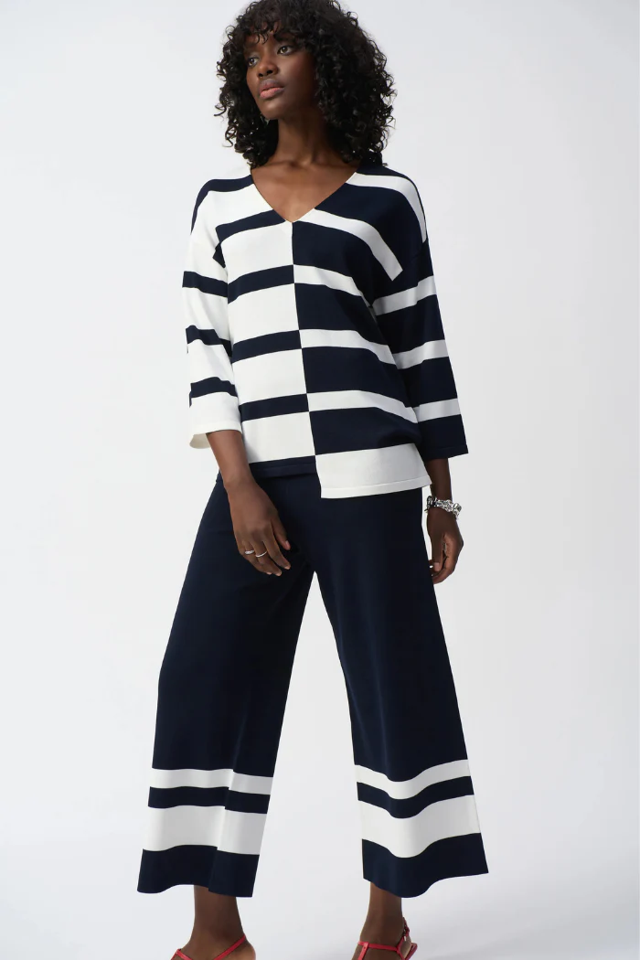 Striped Sweater Knit V-Neck Pullover - Image 2