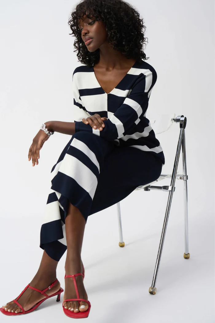 Striped Sweater Knit V-Neck Pullover - Image 3