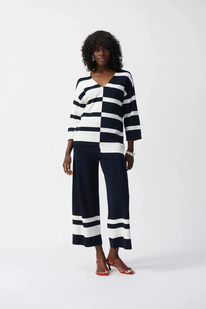 Striped Sweater Knit V-Neck Pullover - Image 6