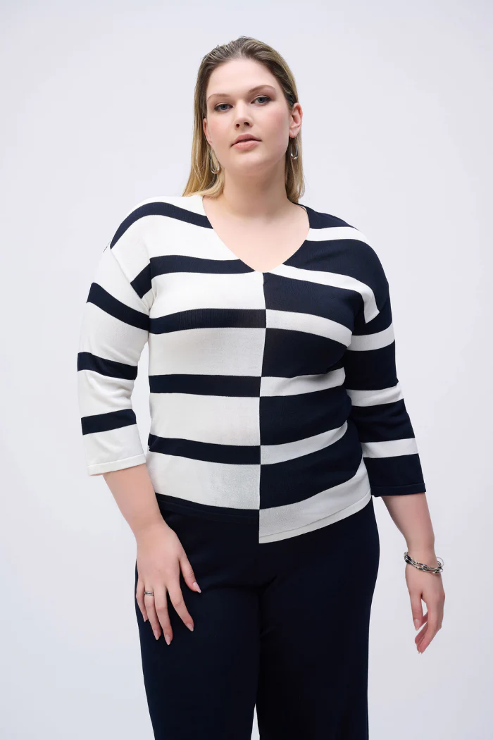 Striped Sweater Knit V-Neck Pullover - Image 7