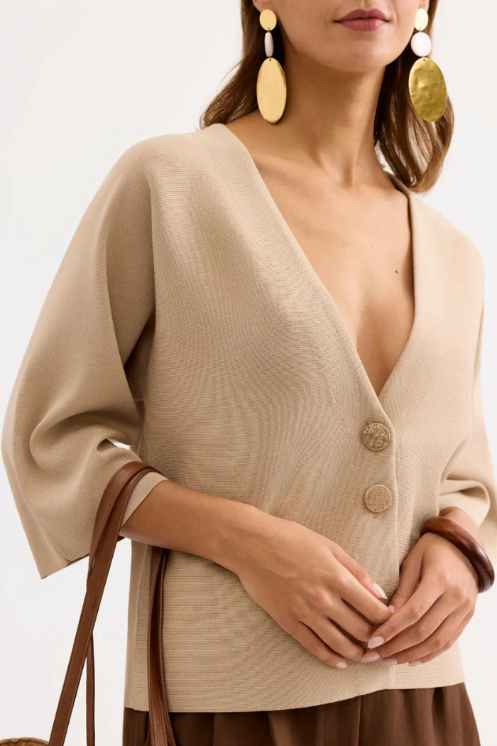 Marie Structured V-Neck Top with Wide Sleeves - Image 4