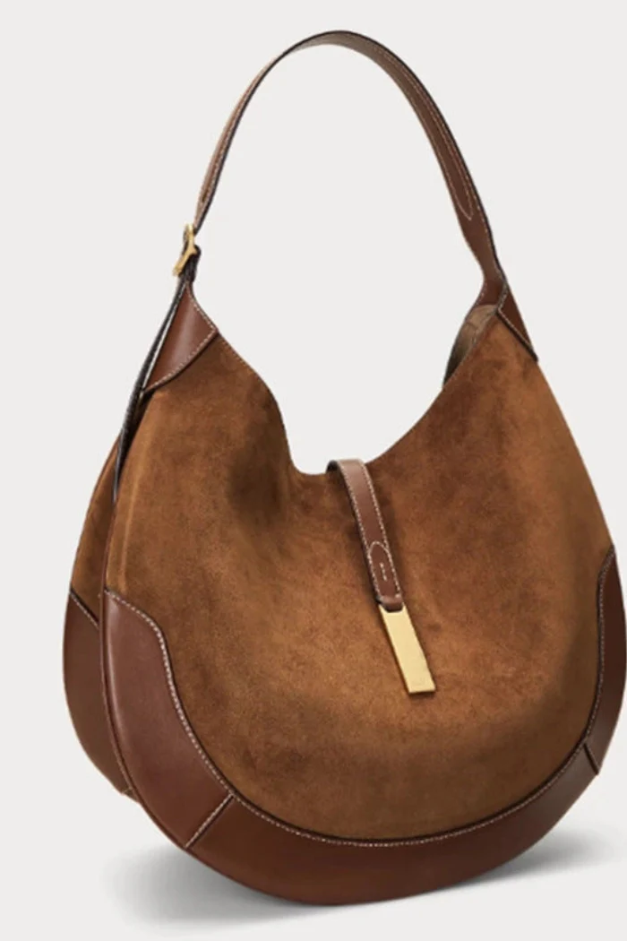 Suede Crescent Tote Handbag - Image 2