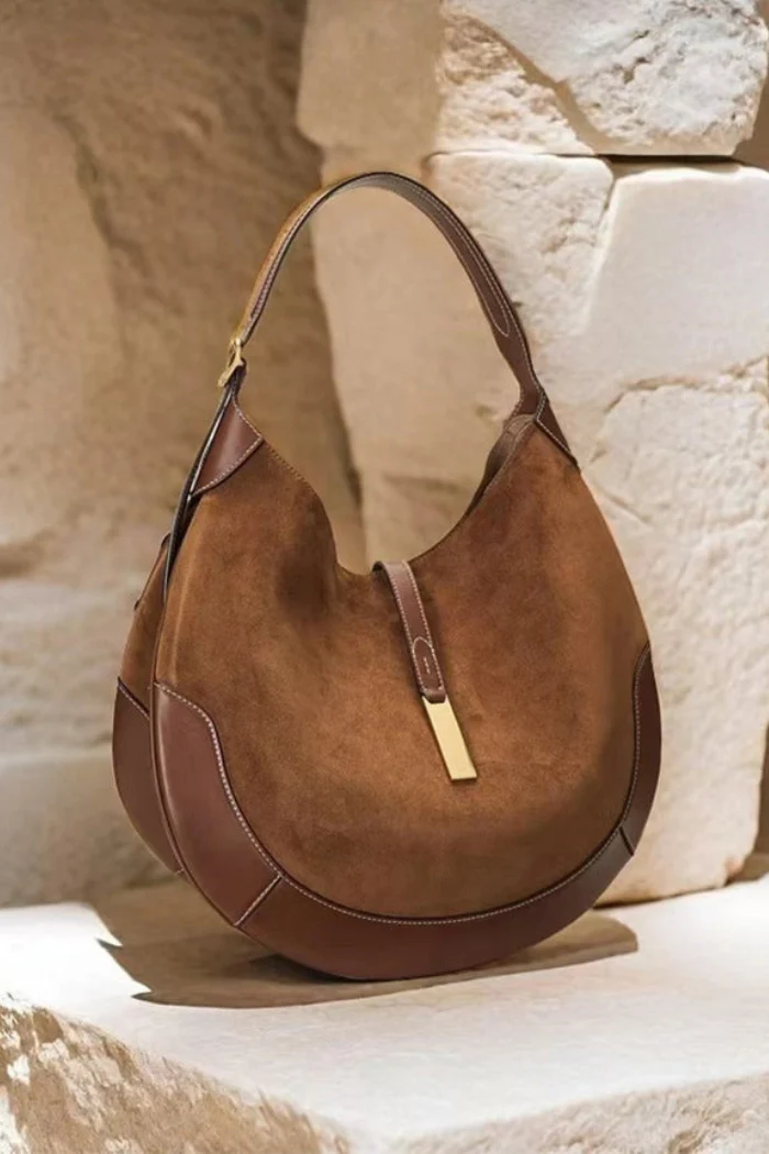 Suede Crescent Tote Handbag - Image 3