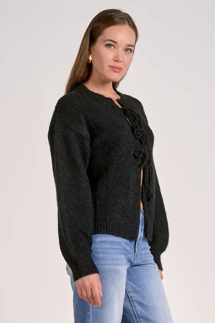 Tie Front Cardigan - Black - Image 2