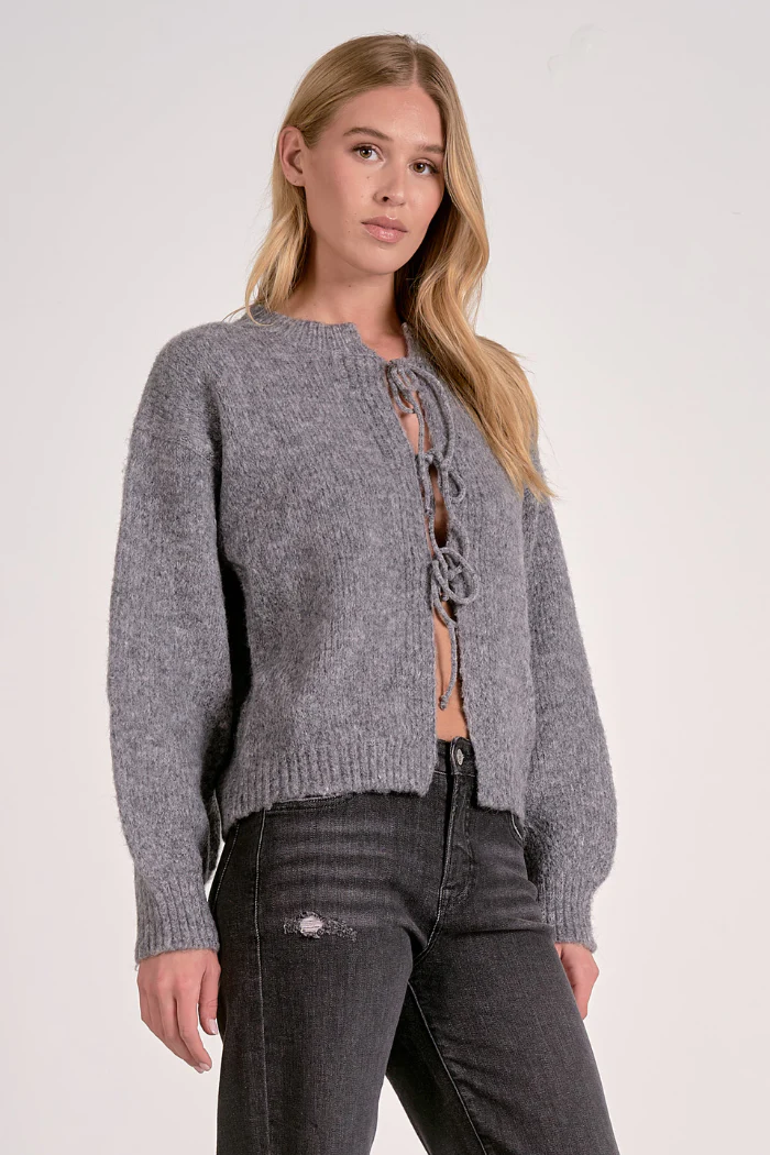 Tie Front Cardigan - Grey - Image 2