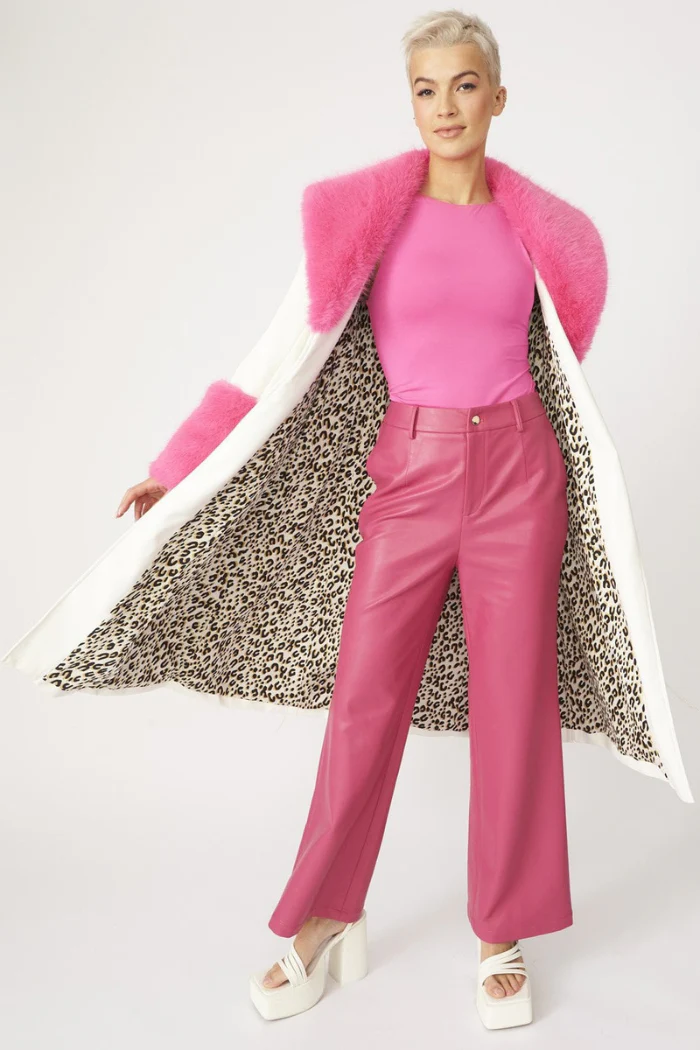 Trench Style Belted Coat with Faux Fur Cuffs and Collar - Image 3