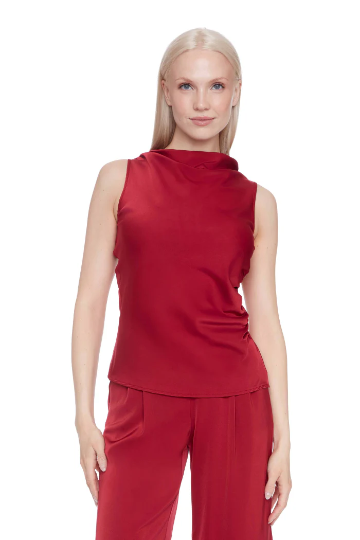 Veronica Belize Satin Sleeveless Top - Lava