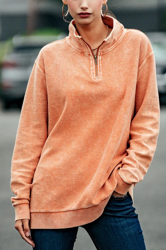 Vintage Washed Quarter Zip Ribbed Sweatshirt - Image 4