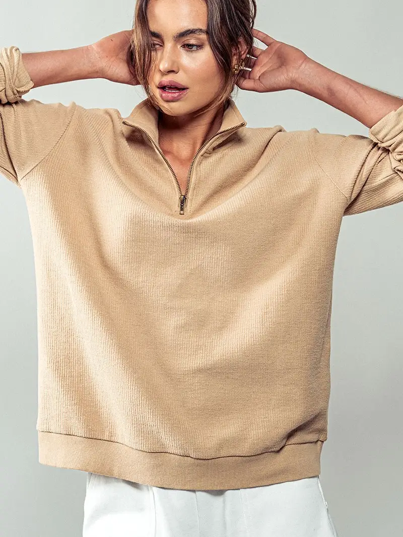 Vintage Washed Quarter Zip Ribbed Sweatshirt - Image 5