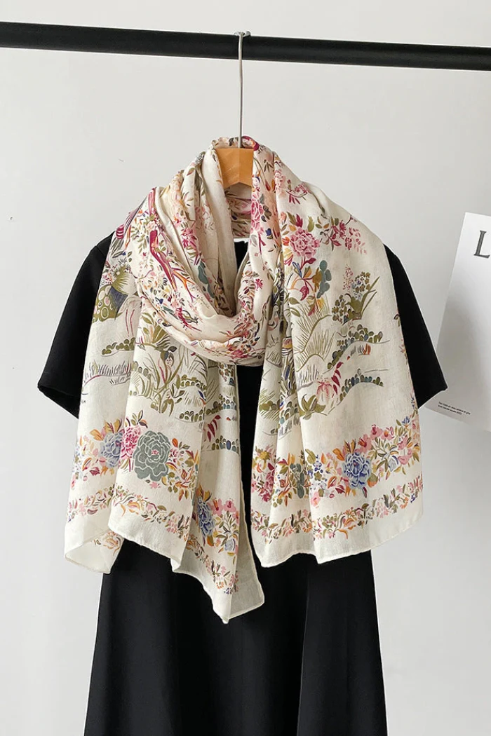 White Floral Print Soft Scarf Shawl - Image 3