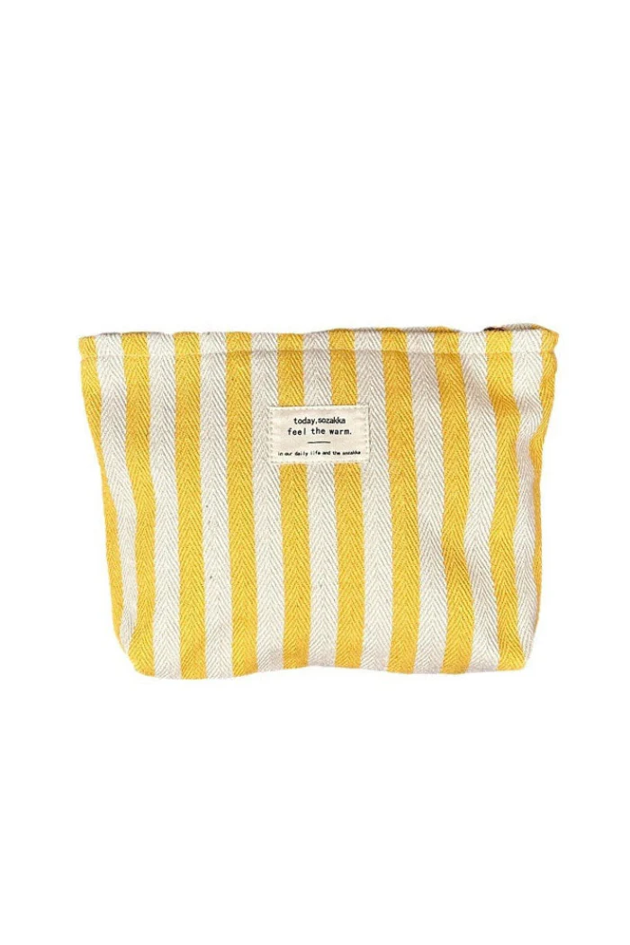 Yellow Striped Color Block Make Up Bag - Image 3